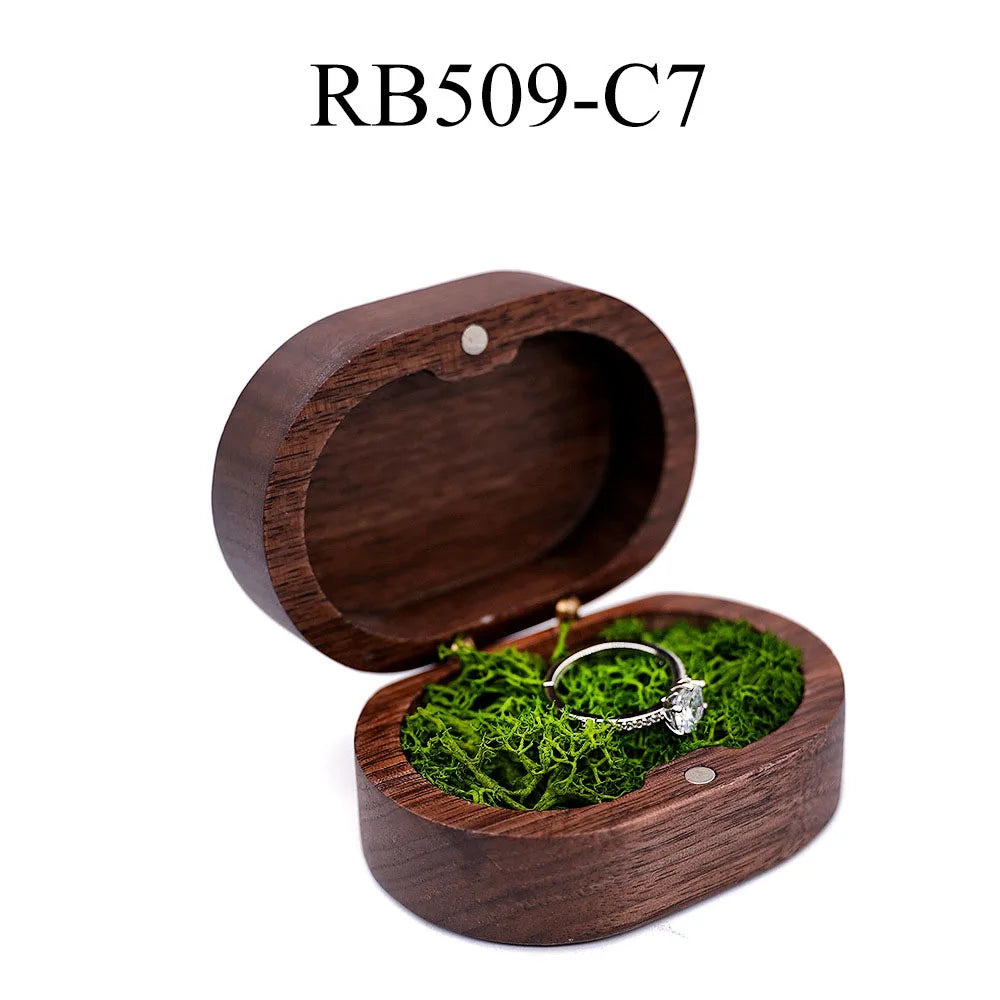 Luxury Customized Logo Engraved Your Name Natural Walnut Jewelry Storage for Rings Necklace Earrings Wooden Gift Box