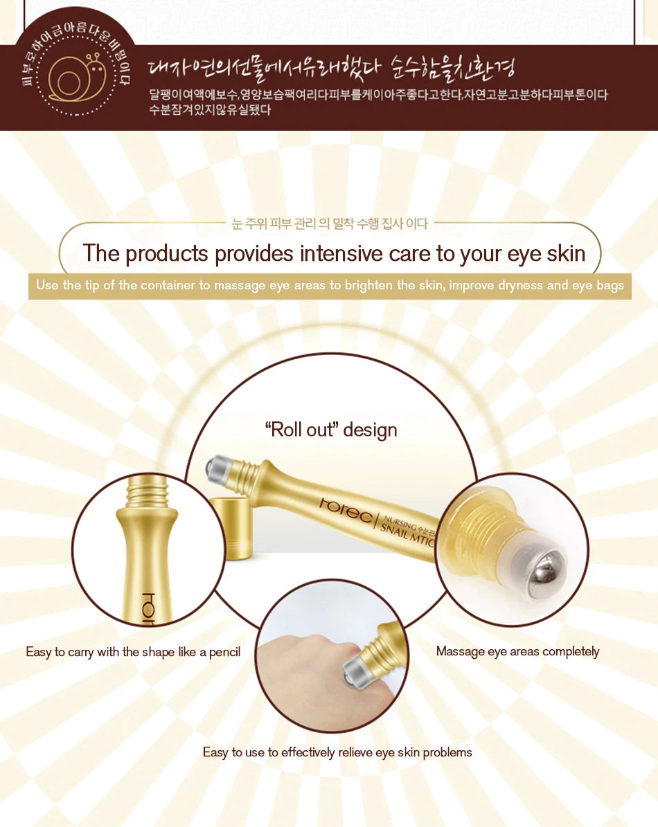 ROREC Hyaluronic Acid Snail  Eye Serum Essence Dark Circle Firming  Eyes Cream  Anti Wrinkle Korean Cosmetics Skin Care