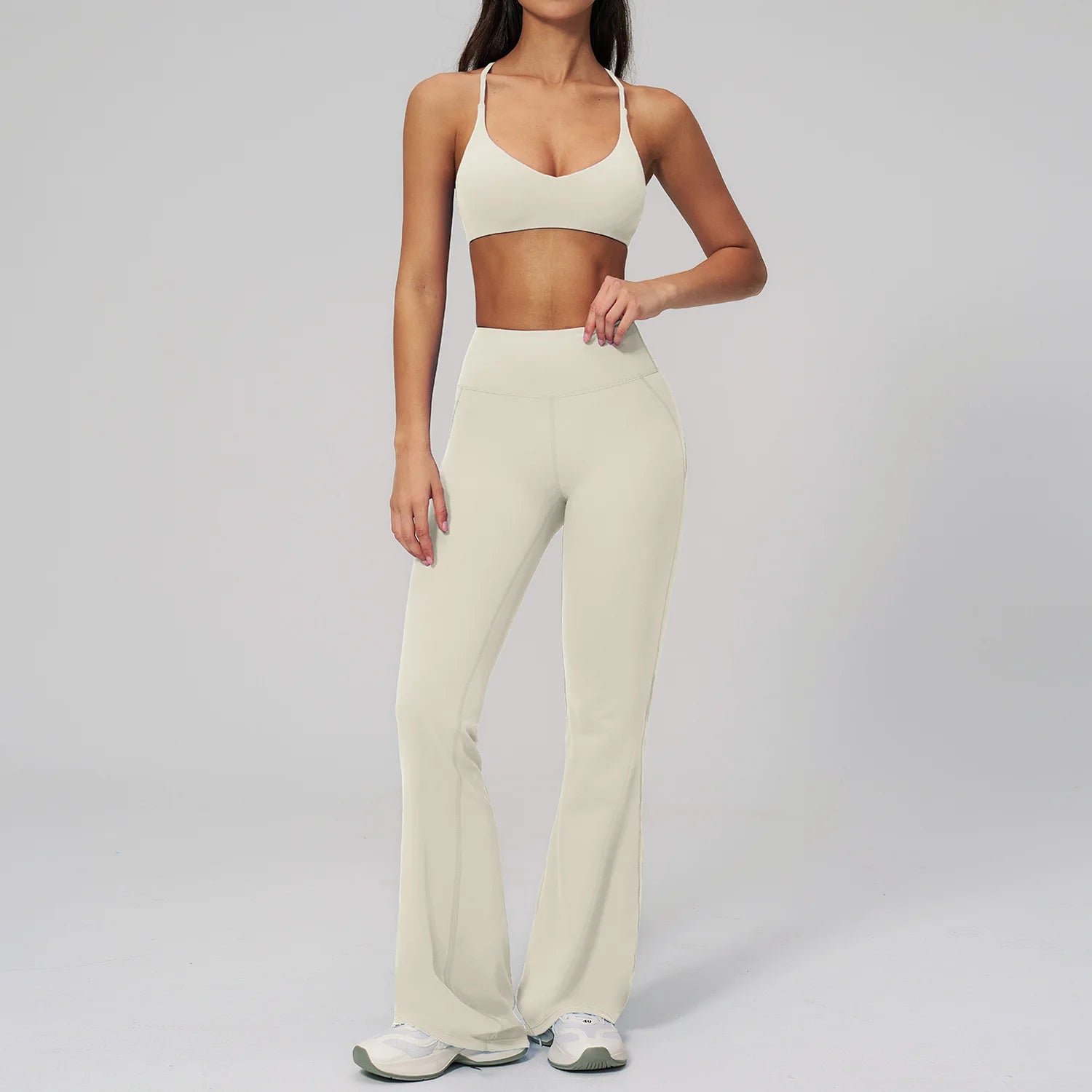 Women's 2-Piece Sports Bra Set Beautiful Back Basic Flare Leg Nude Feel Butt Lifting Customized Logo Gym Fitness Sets