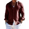 Summer Men's Solid Fashion Versatile Shirt Beach Shirts Men Long Sleeved Cardigan Tops Turn Down Collar Slim Fit