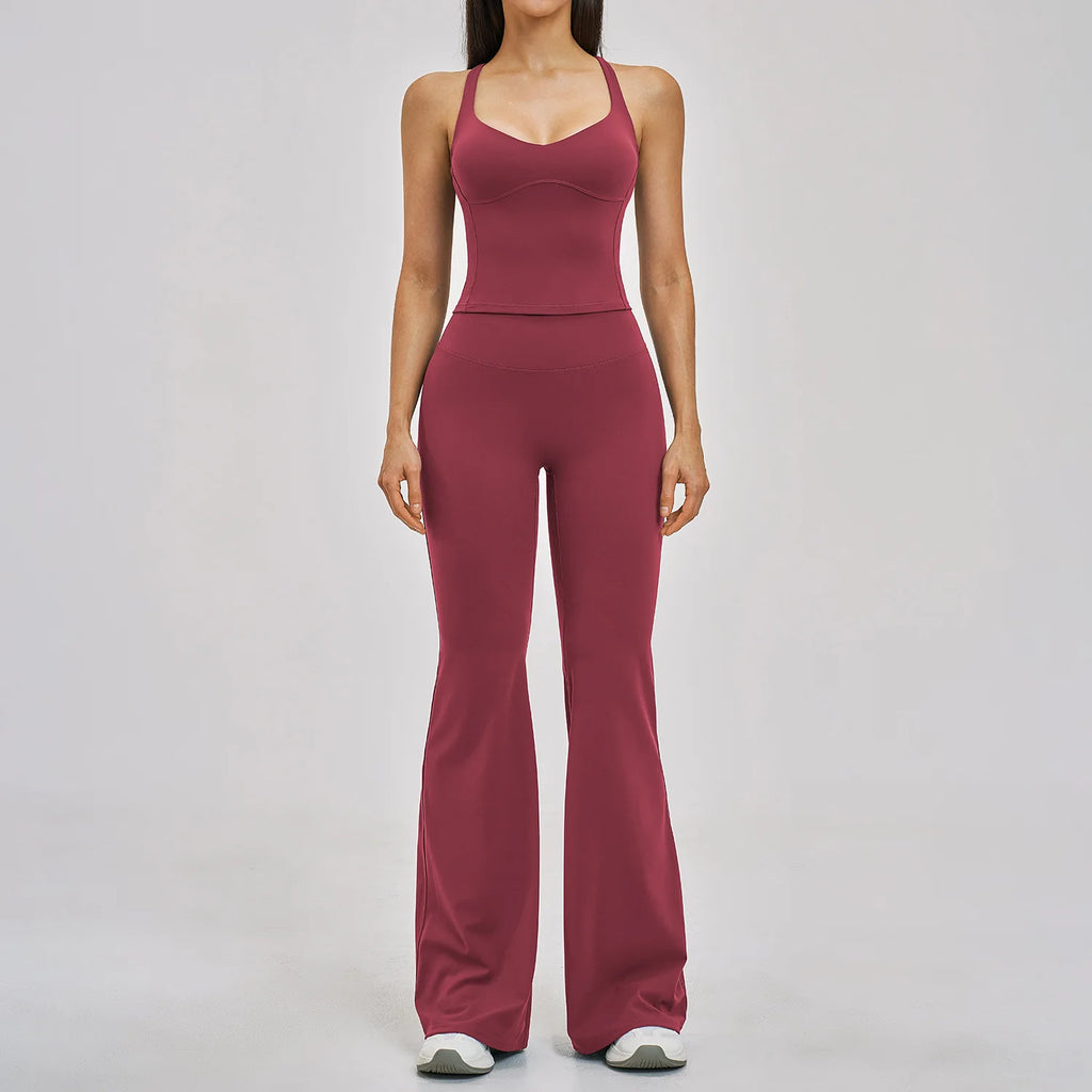 Women's Summer Athletic Wear Set Crisscross Back Fitness Tank Top and Leggings Workout Clothing Yoga Sets