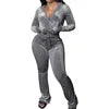 Ladies 2pcs Flare Pants Outfit Gym Wear Sweatpants and Hoodie Velour Joggers Sweatsuits Velvet Two Piece Set Tracksuit for Women
