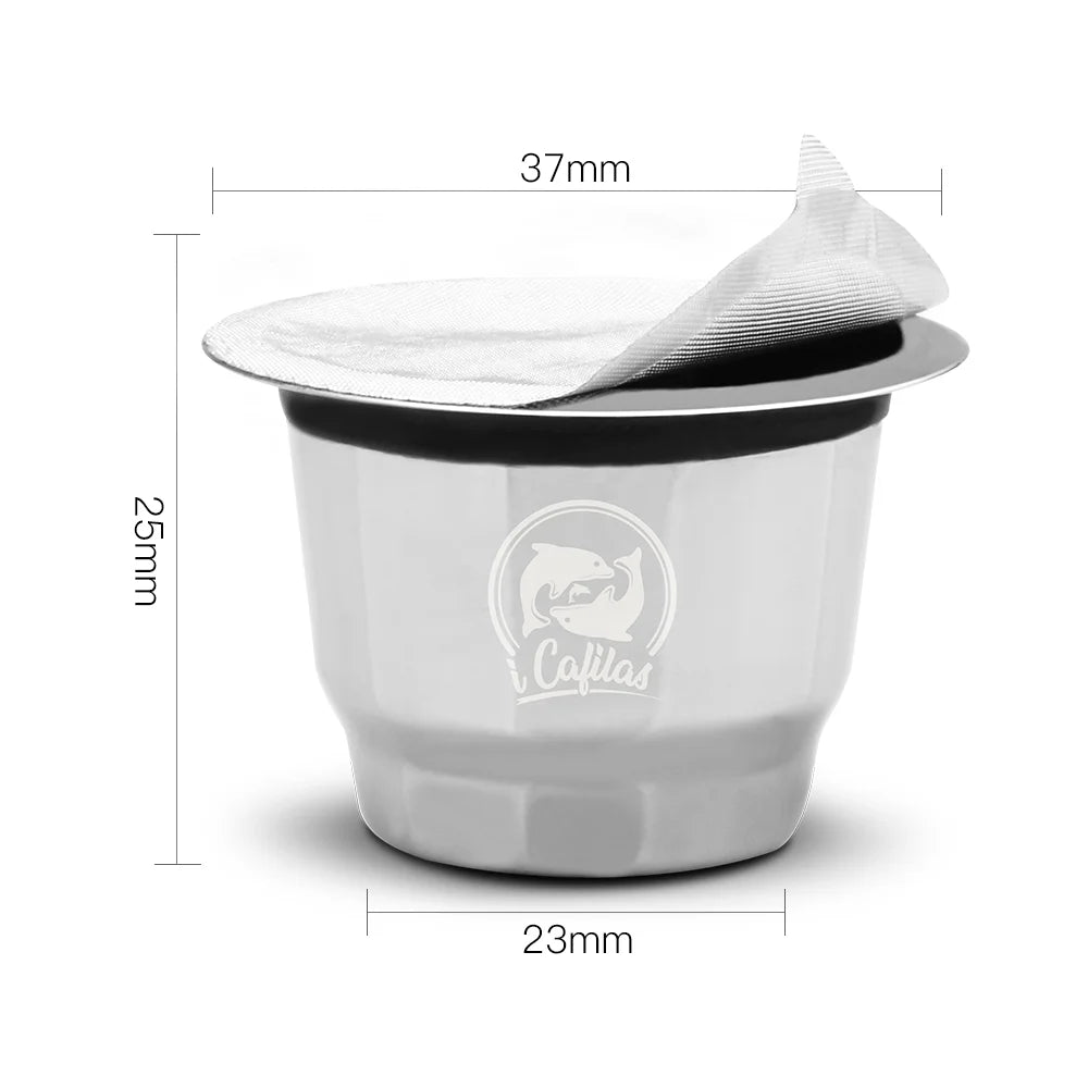 Icafilar Reusable Coffee Capsule Pod for Nespresso Stainless Steel Espresso Crema Coffee Filter Aluminum Foils Lid Tamper Dosing