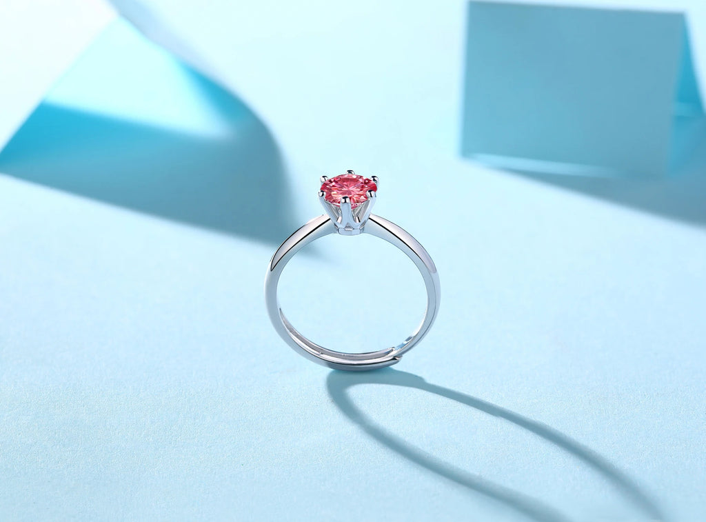 Zhuerrui New Popular 925 Sterling Silver Wedding Ring Pink Moissanite Rings Exquisite Luxury Round Bag Pink Diamond Rings R9094