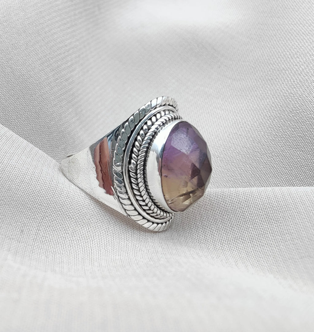 High-Grade Natural Ametrine 925 Sterling Silver Handmade Dual Tone Gemstone Ring Trendy Women's Wedding Party Jewelry Wholesale