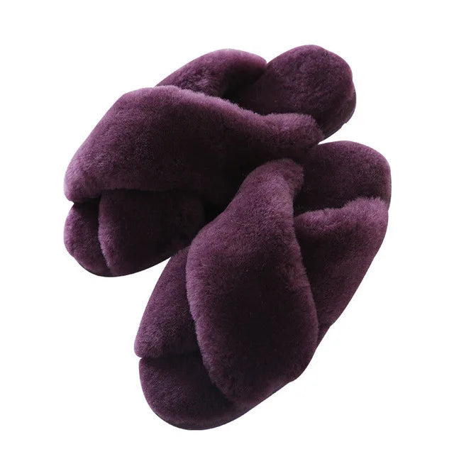 Women Indoor Slippers Real Wool 2023 Natural Sheepskin Home Slipper Winter Fur Slippers Wool Flip Flops Slipper Lady Home Shoes