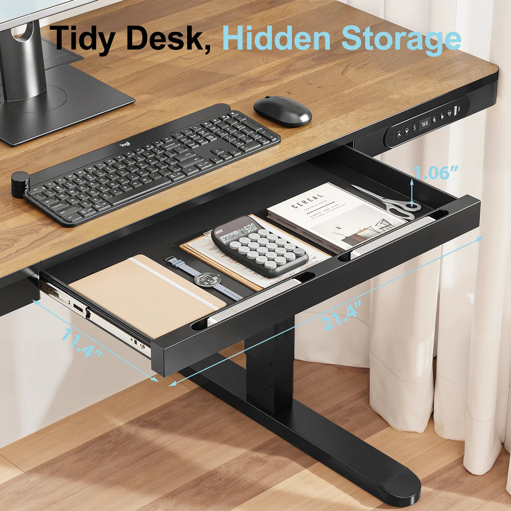 Ready to Ship Standing Desk with Drawer Wireless Charging Cable Management, Height Adjustable Desk in USA Warehouse