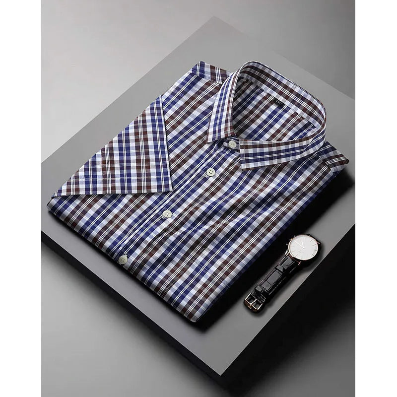 RNSHANGER 5XL 6XL 7XL 8XL 10XL Men's Plus Size Shirts Fashion Casual Classic Style Cotton Comfortable Plaid Short Sleeve Shirt
