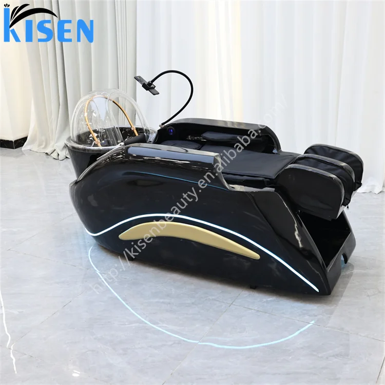 KISEN Luxury Portable Salon Furniture Electric Massage Hair Spa Washing Bed with Water Circulation for Barber Shops