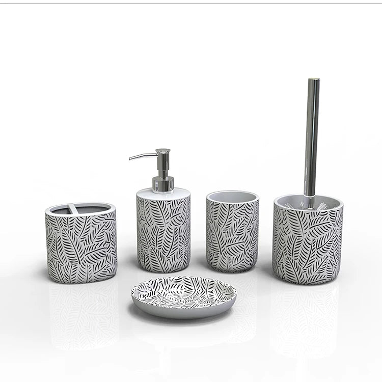 Modern Gold Marble Design Five-piece Eco-Friendly Dolomite Ceramic Custom Color Table Top Bathroom Accessories Set Decal Custom