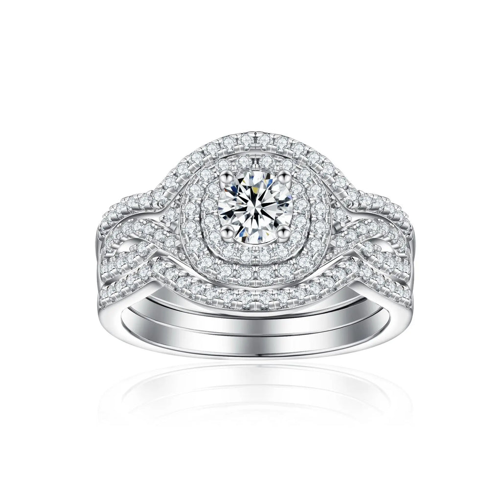 Wedding Ring Set Three-Piece Heart Pattern Engagement Jewelry Women's S925 Sterling Silver Rings