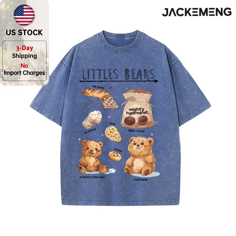 Oversized Washed Retro Cute Cartoon Streetwear Print Tshirt USA Stock Wholesale Y2K Casual Tee