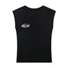 KAR&OT ZA 2025 Women's Retro Casual Simple Slim Fit Gold Inlaid Sleeveless Knitted Vest Top 2142002 Spring New Vintage Style