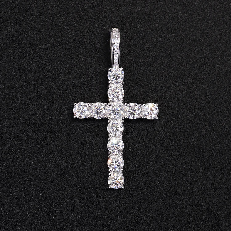 Tennis Chain Through White Gold Plated 925 Sterling Silver Made 2mm to 6.5mm VVS Diamond Moissanite Ankh Cross Pendant Charm