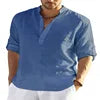 New Men's Casual Blouse Shirt Loose Tops Long Sleeve Tee Shirt Handsome Men's Cotton Slim Fit Linen Shirts