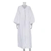Plain Cotton Linen Women's Two-Piece Set V Neck Tank Dress And Belted Puff Sleeve Abaya Musulmane Ensembles Robe Pour Femmes