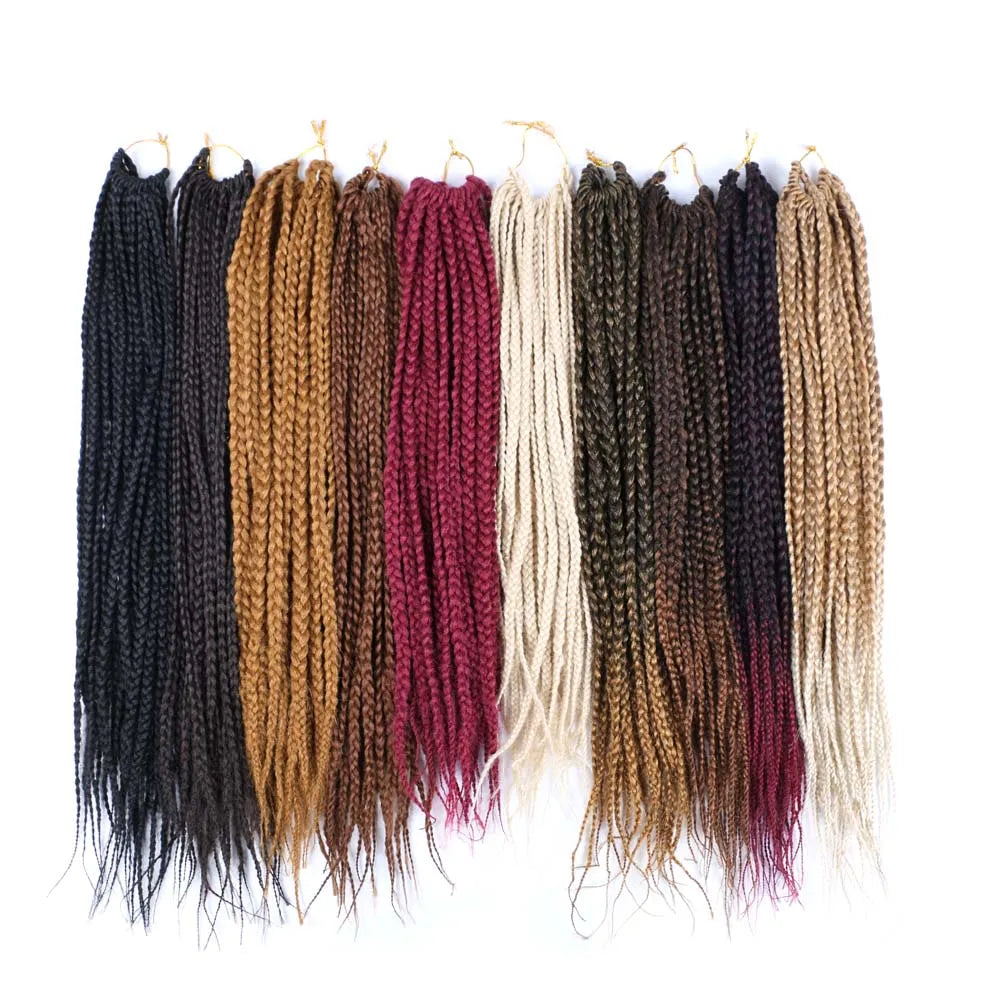 Full Star 3X Small Box Braids 14” 18” Synthetic Hair 80 g Crochet Braids 22 Strands/Pack for Women Ombre Brown Black Color