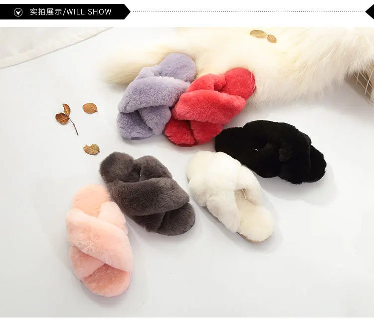 Women Indoor Slippers Real Wool 2023 Natural Sheepskin Home Slipper Winter Fur Slippers Wool Flip Flops Slipper Lady Home Shoes