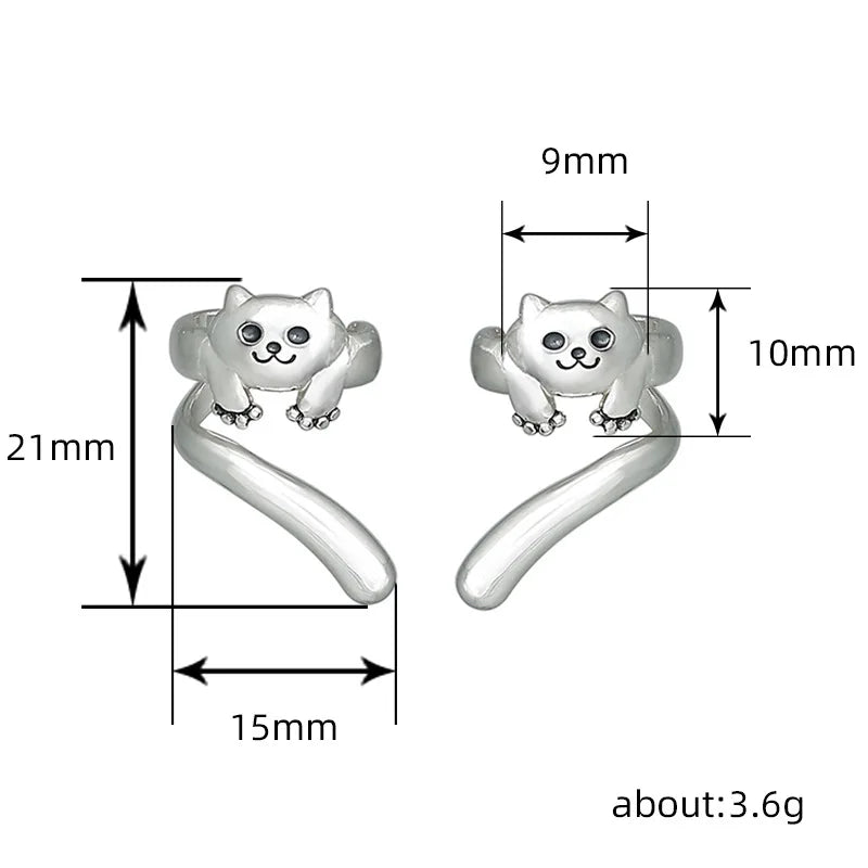 Antique Silver Cat Cuff Clip-on Earrings Women Cute Animal Shape Zircon Fashion Jewelry Alloy Material Four Seasons Versatile