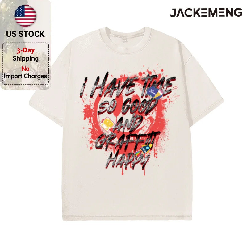 Oversized Washed Retro Graffiti Text Streetwear Print Tshirt USA Stock Wholesale Y2K Casual Tee
