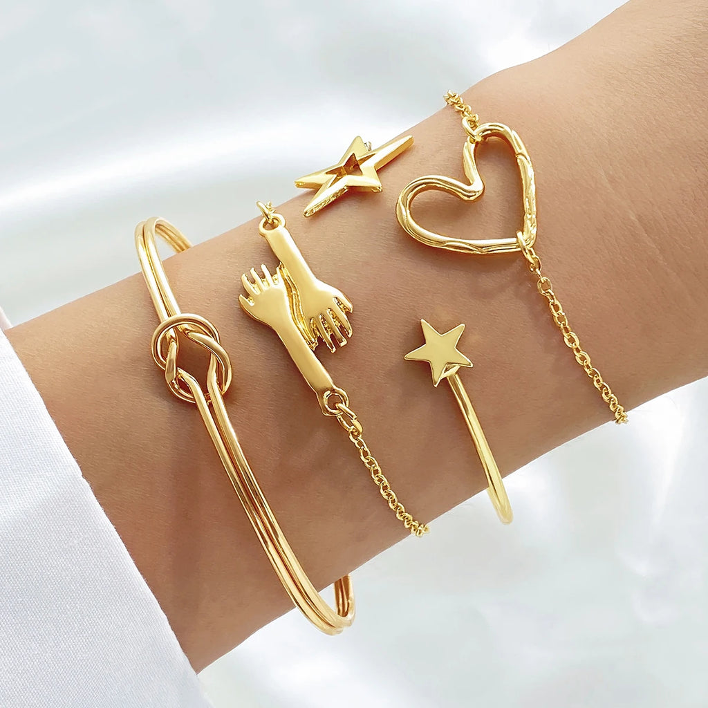 New Cute Cat Geometric Diamond Gold Metal Bracelets for Women Crystal Twisted Gold Color Metal Bangle Fashion Jewelry Gifts