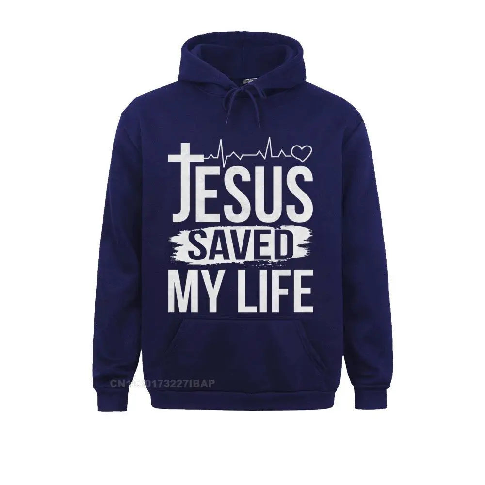 Jesus Saved My Life Christian Religion Quote Meme Premium Hooded Pullover Classic Fall Men Hoodies Customized Sportswears Brand