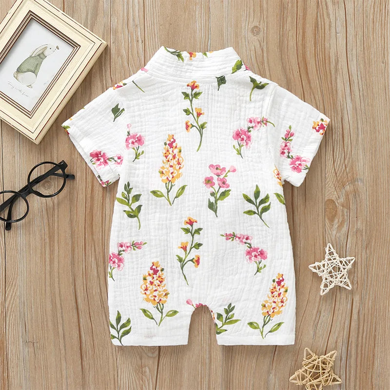 0-18M Summer Baby Girl Boys Clothing  Rompers Jumpsuit Short-sleeved Floral Print  Cute Soft Newborn Infant Baby Kimono Playwear