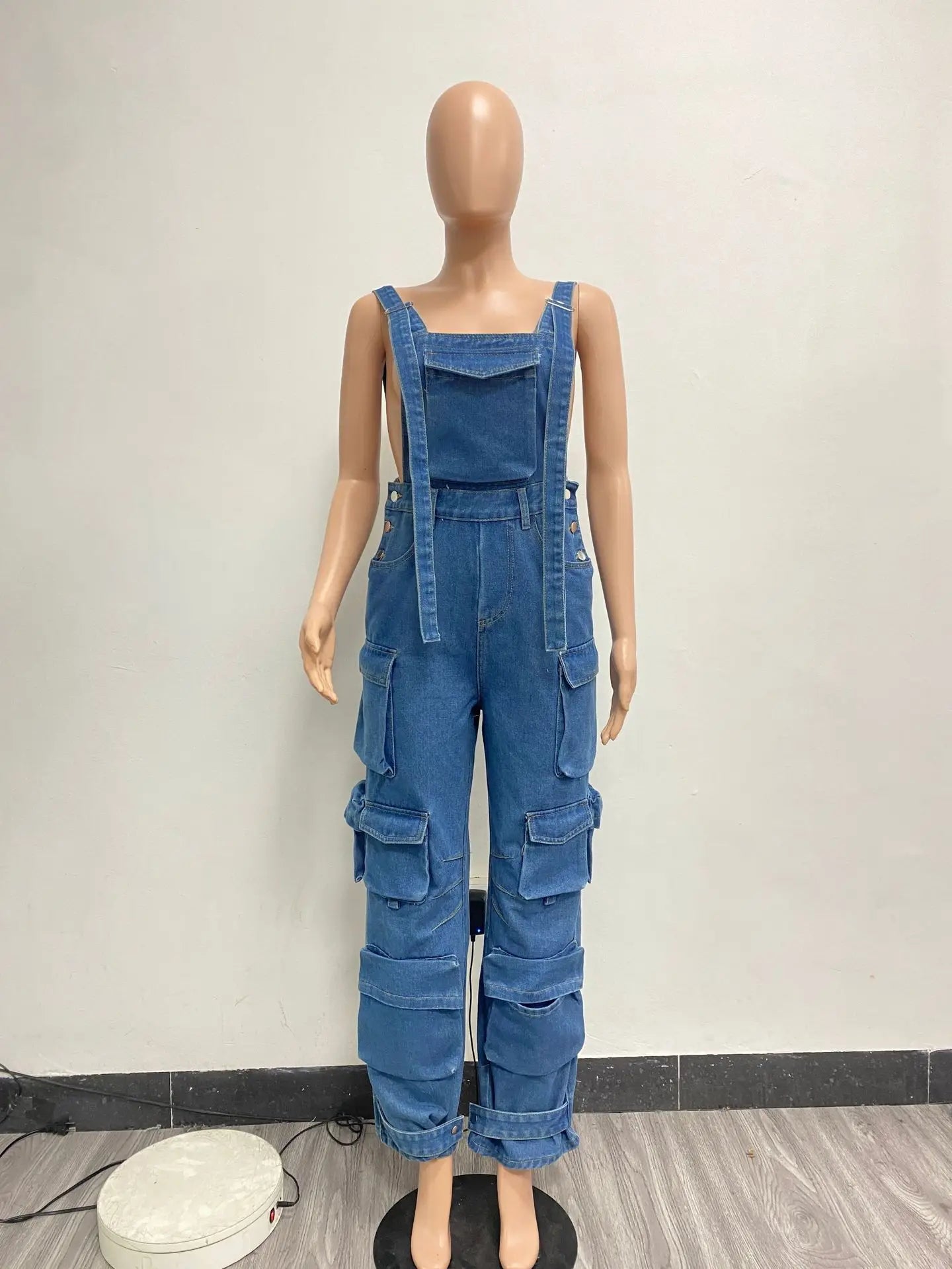 NY8160 High Quality Fashion Cargo Denim Jumpsuits Women Wide Leg Overalls Loose Strap Jean Jumpsuit Women