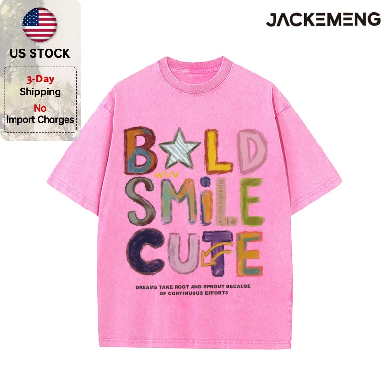 Oversized Washed Retro Colorful Streetwear Print Tshirt USA Stock Wholesale Y2K Casual Tee