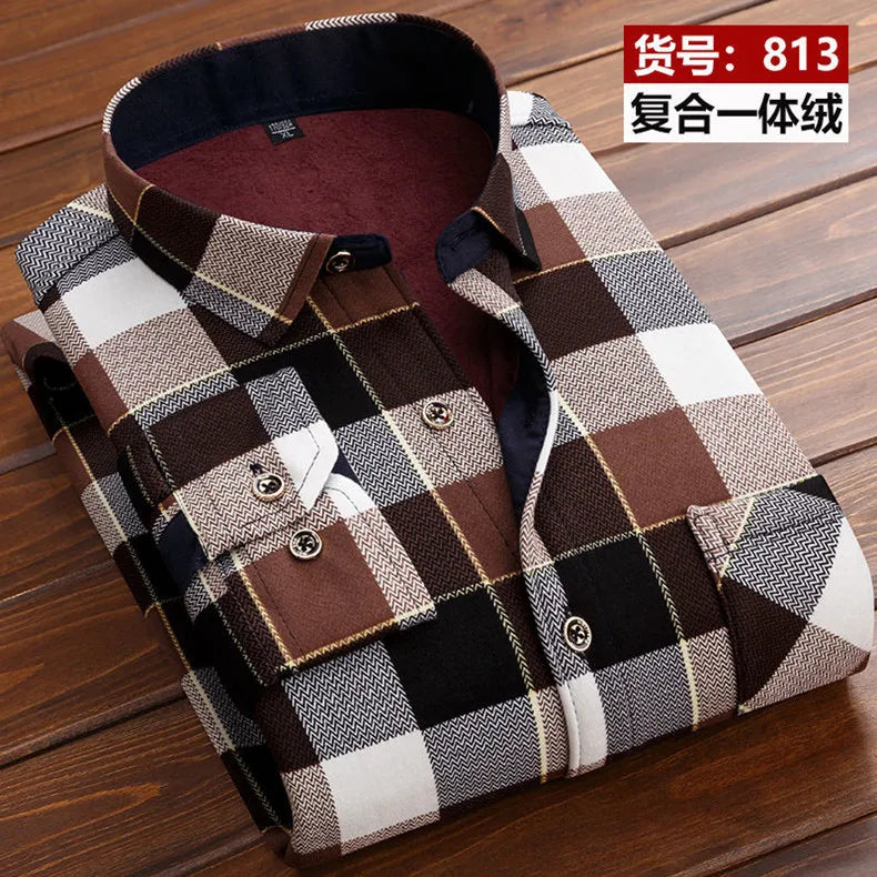 2026 winter Men's fashion smart casual striped long Sleeve Shirts,autumn men thicken Shirt Slim Fit Shirt Male full size M-4XL