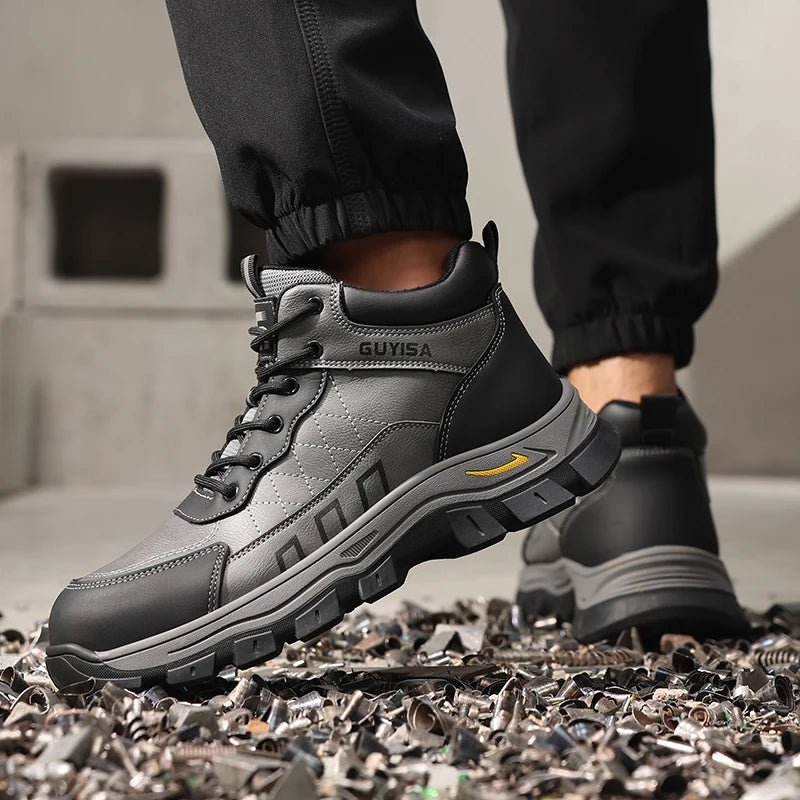 GUYISA Microfiber Rubber All Season High-top Shoes Durable Puncture-resistant Steel Toe Cap