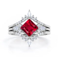 925 Sterling Silver 18K Gold Plated Princess Cut Lab Created Ruby Classic Solitaire Double Crown Engagement Ring for Party