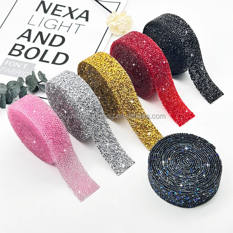 In Stock 5 Yards Rhinestone Ribbon Roll Bling Hotfix Rhinestones Mesh Wrap Sewing Trim for Wedding Party Decor