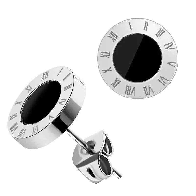 Fashion Chic Stainless Steel  Crystal Stud for Women Men Jewelry Vintage Roman Numerals Small Earring