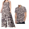Custom on Demand Set of Couples Hawaiian Tropical Floral Big Size Shirt and Casual Women Halter Rompers Polynesian Couple Suit