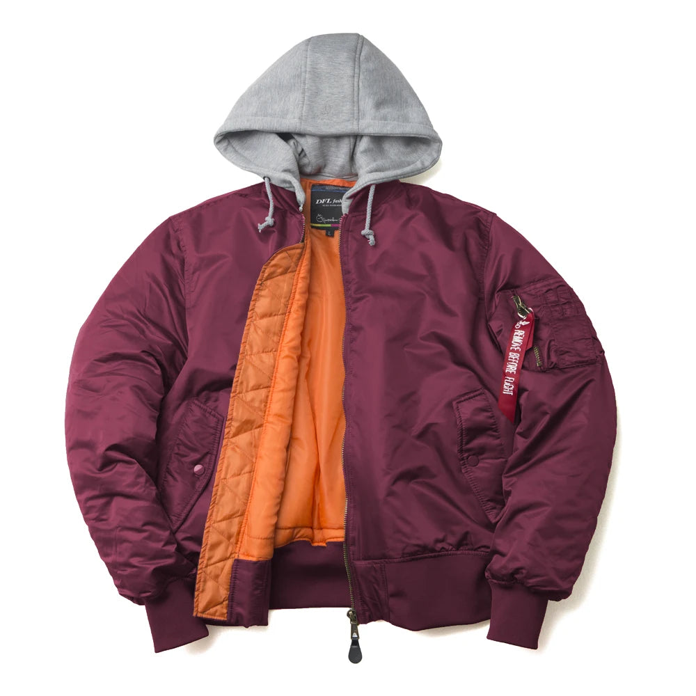 2025 aw winter bomber flight jacket MA-1 with hood streetwear clothes mens clothing hip hop baseball letterman oversized varsity