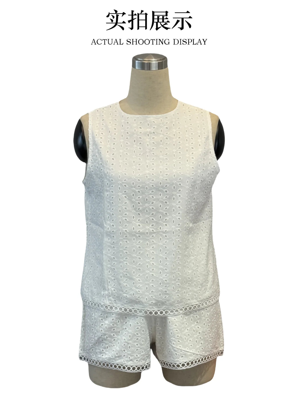 Hollow Out Embroidery Sexy Two-piece Set Camisole Vest Short Set Summer Vacation Style Outerwear Sleeveless Top Shorts Women's
