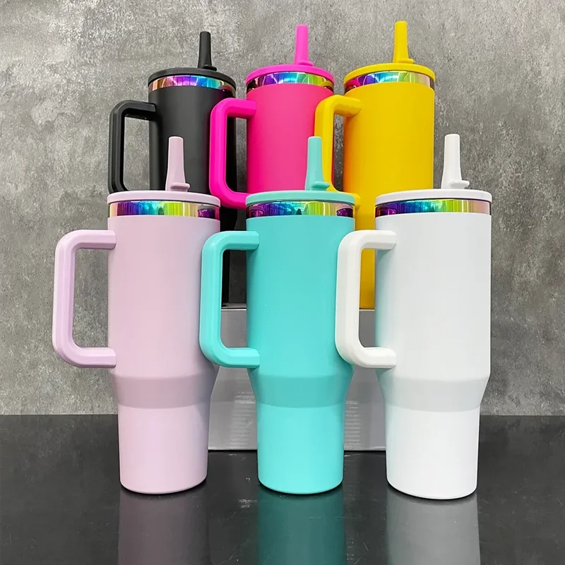 Us Warehouse 40 OZ Colorful Rainbow Plated Easy Clean Camping Gear 40 OZ Vacuum Tumbler for Home Office Outdoor Daily Use