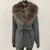 Women's New Spring Fashion Soft Midi Fox Fur Collar Knitted Cardigan Sweater Coat Casual Outerwear for Winter