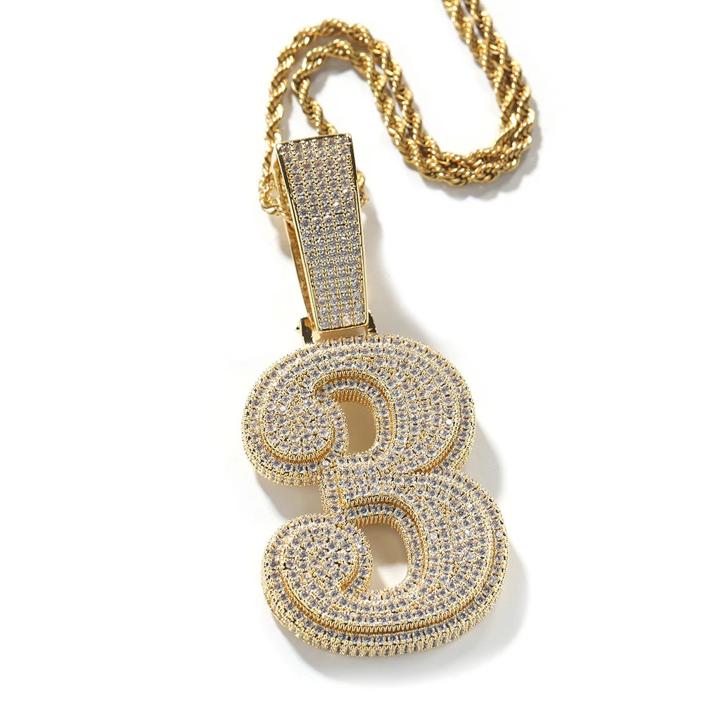UWIN Hip Hip CZ Lucky Number Pendant Single Big Numbers Pendant Necklace 0 to 9 Special Rapper Jewelry