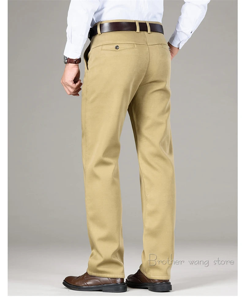 5 Colors Winter Men's Warm Fleece Casual Pants Classic Style Business Fashion Straight Khaki Modal Thick Trousers Male Brand