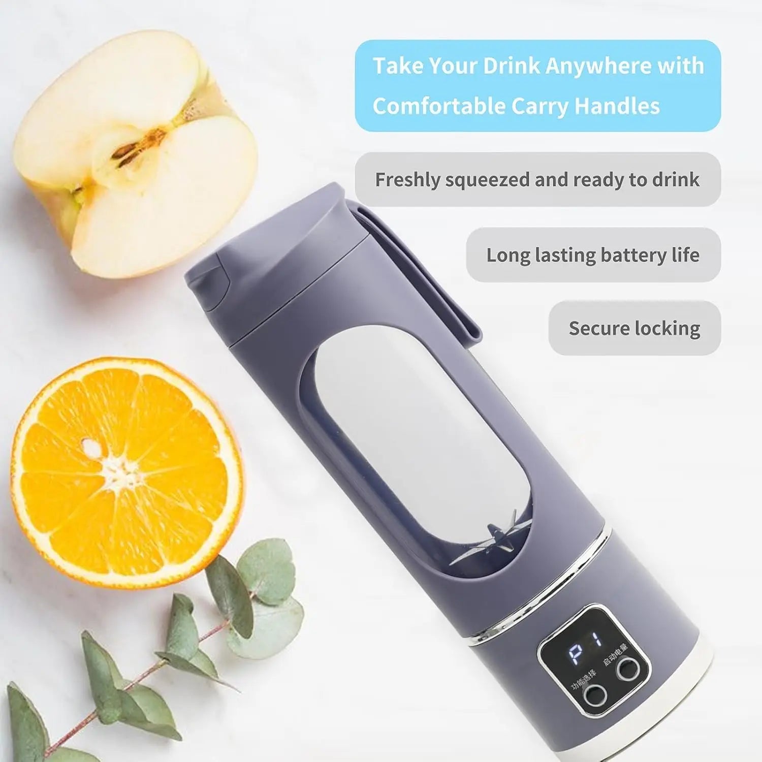 Mini Portable Electric Juicer Black Fresh Kitchen Juicer Iron Blade Low Noise Quiet Motor USB Power Source for Car RV Use