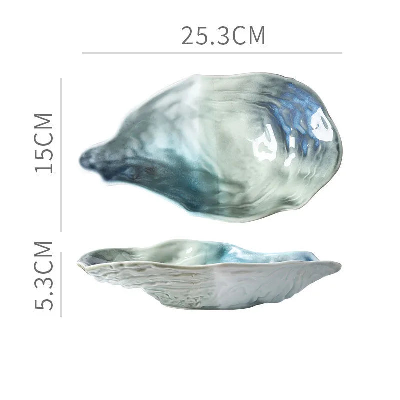 Japanese-style Kiln-change Ceramic Light Luxury Flavor Dish Stylish Oyster-shaped Dessert Saucer Shallow Dish Sauce Soy Sauce