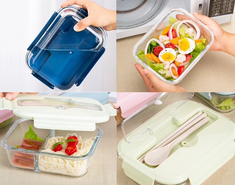 Glass Lunch Box Portable High Temperature Resistant Leak-proof Bento Box Microwave Heat Food Container Food Storage