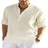 New Men's Casual Blouse Shirt Loose Tops Long Sleeve Tee Shirt Handsome Men's Cotton Slim Fit Linen Shirts