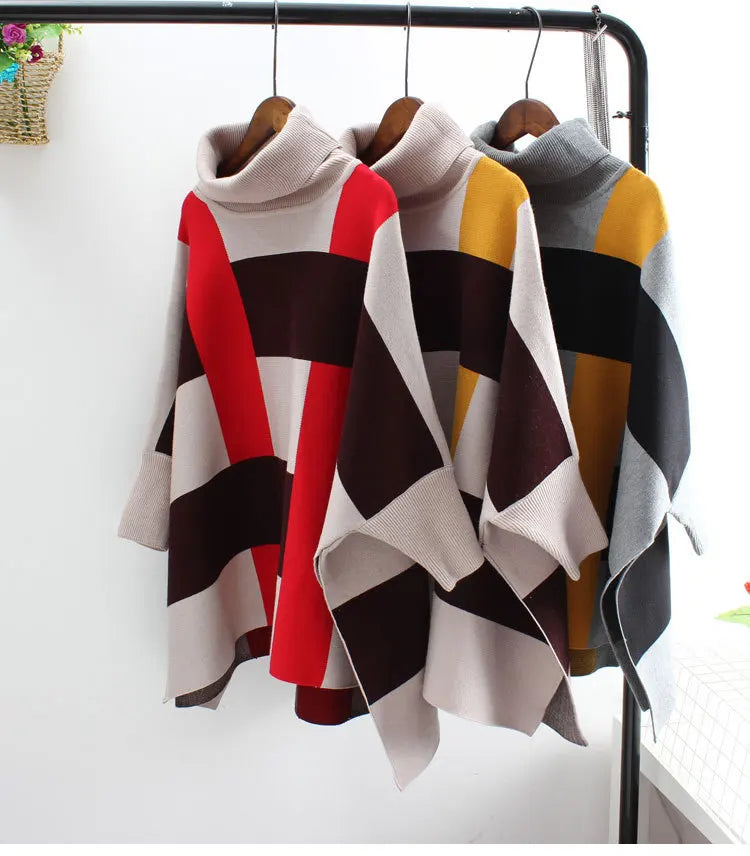 Wholesale 2025 Hot Sale Girl's Winter Cape Coats Luxury batwing Sleeve High Cloak Acrylic Knitted Warm Women's Poncho Sweater