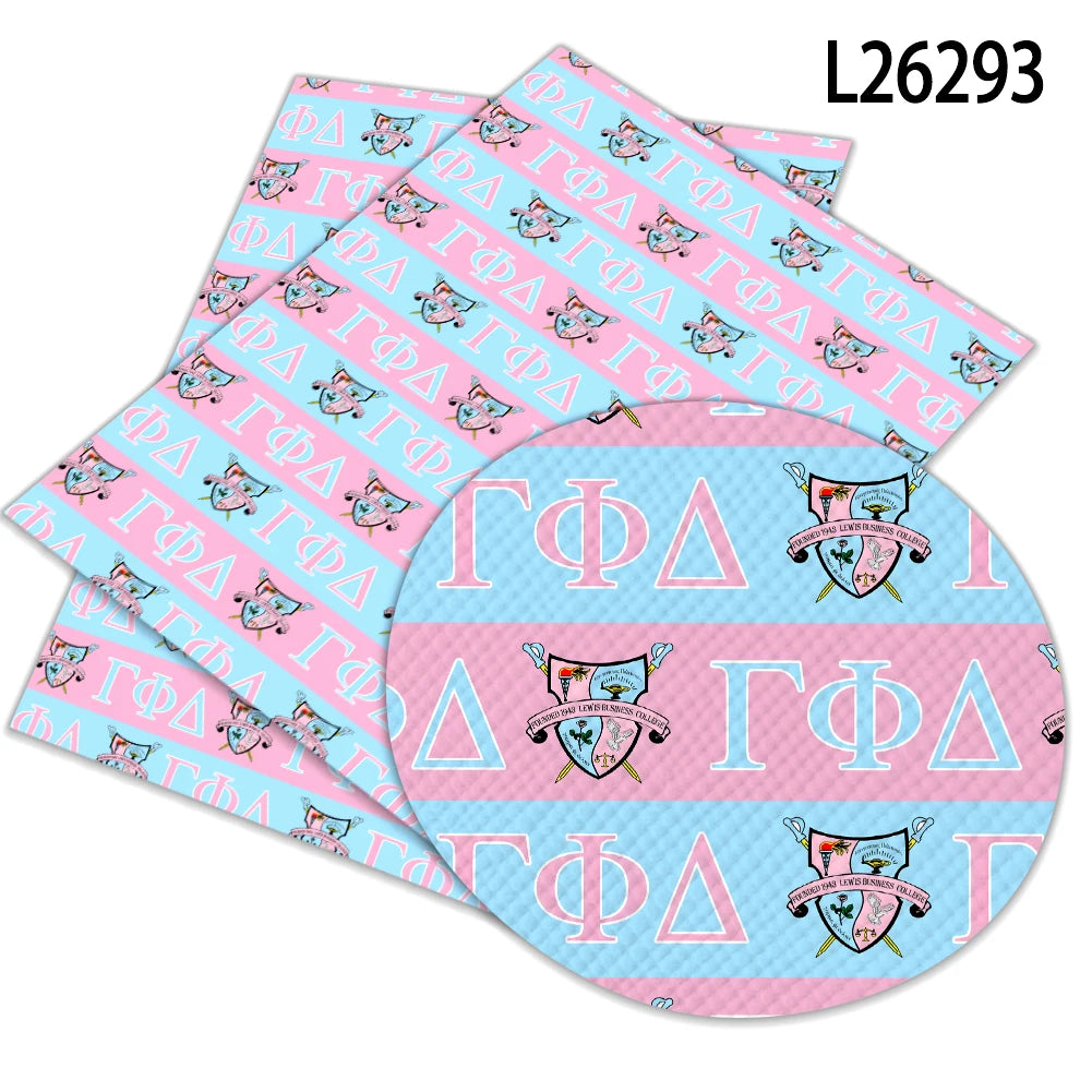 Sorority Gamma Phi Delta Pattern Faux Leather for Upholstery Mini Bag Phone case Decoration  Bow Making Synthetic Leather