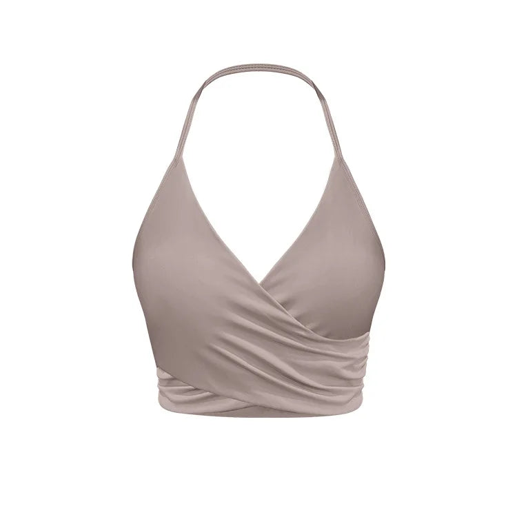 New Arrival Quick Dry Solid Color Cross Hollow Gym Frosted Backless Thin Straps Cross Layer Yoga Sports Bra for Women