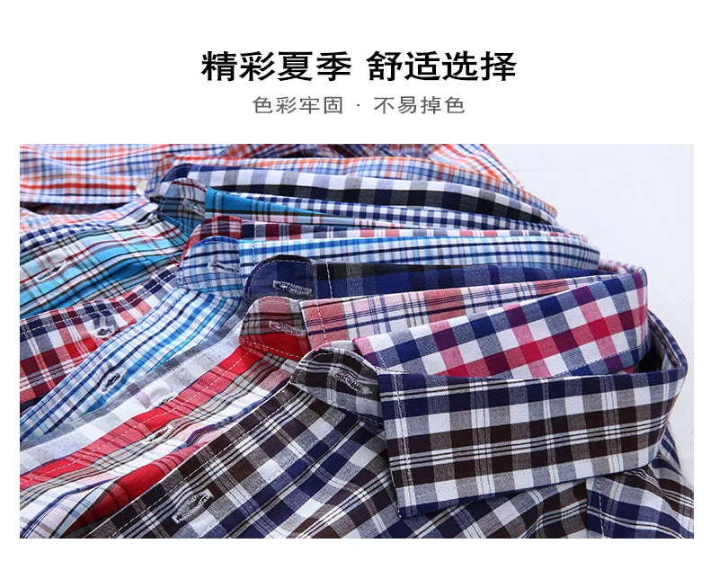 100% Cotton 5XL 6XL 7XL 8XL 12XL Men's Plus Size Shirts Fashion Casual Classic Style Comfortable Plaid Short Sleeve Shirt Male
