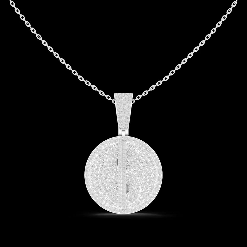 Women's Silver Minimalist Luxury Diamond Medallion Pendant Sparkling Gold Plated Modern Elegant Engagement Anniversary Wedding